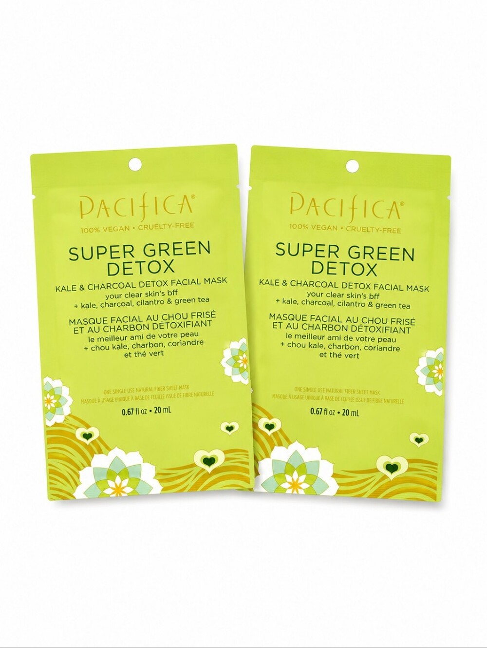 2 x Pacifica Super Green Detox Kale & Charcoal Detox Facial Mask